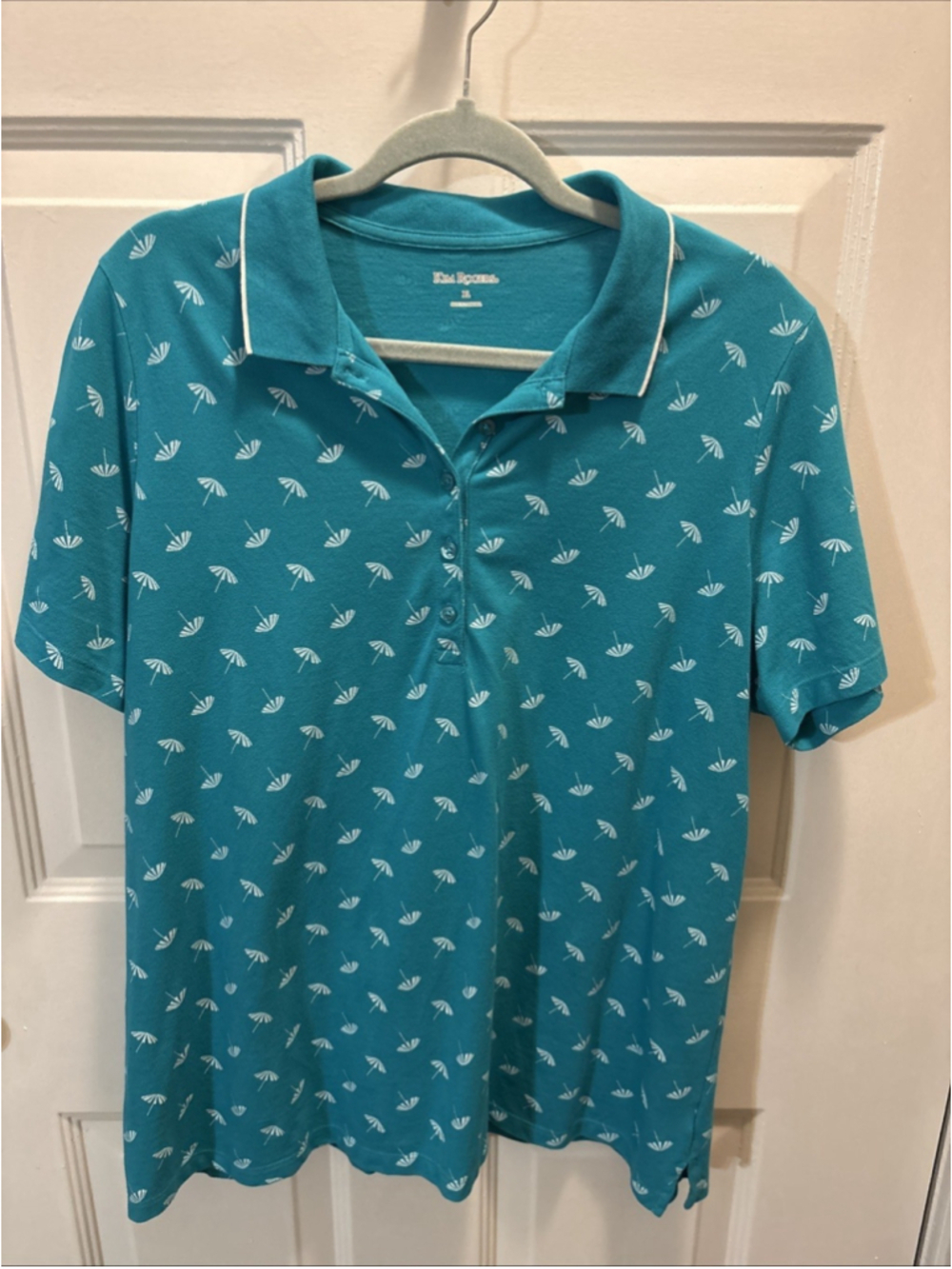 Kim Rogers Extra Large Short Sleeve Shirt With Umbrellas On It Turquoise